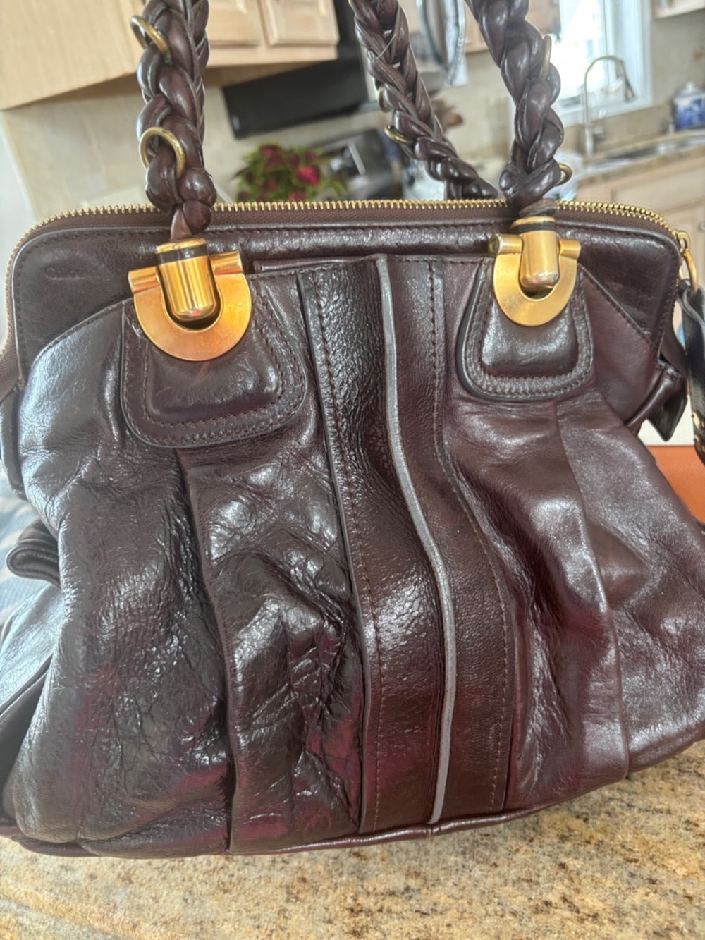 Chloé Dark Brown Leather Shoulder Bag with Braided Handles